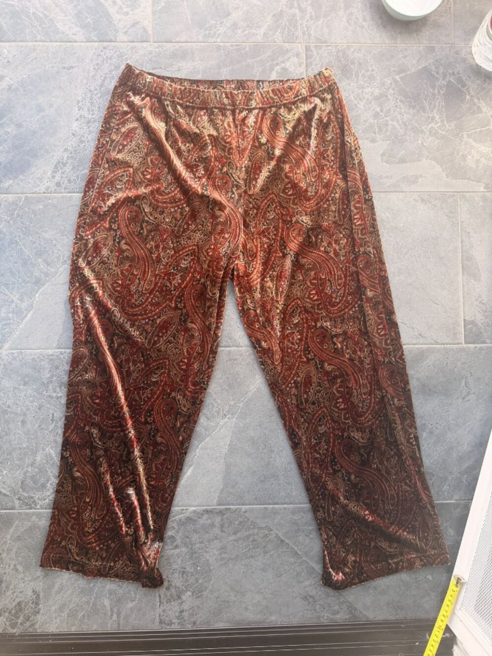 vintage large hippie floral swirls boho festival copper brown pants coldwater